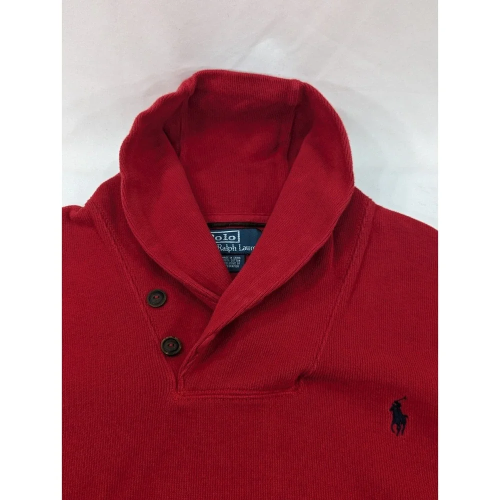 VTG Polo Ralph Lauren Men's Red Sweater Cowl Neck Large Cotton knit pullover